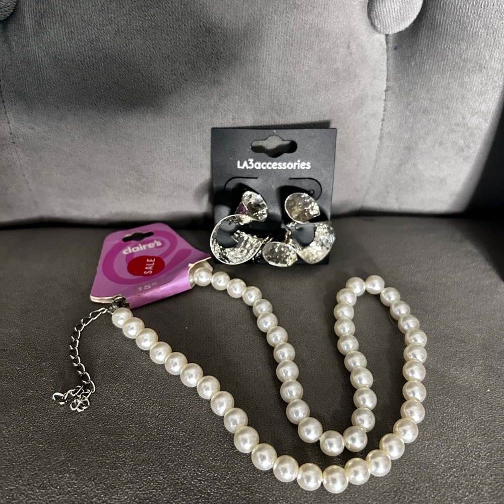 FREE Pearl Necklace and Silver Earrings Set